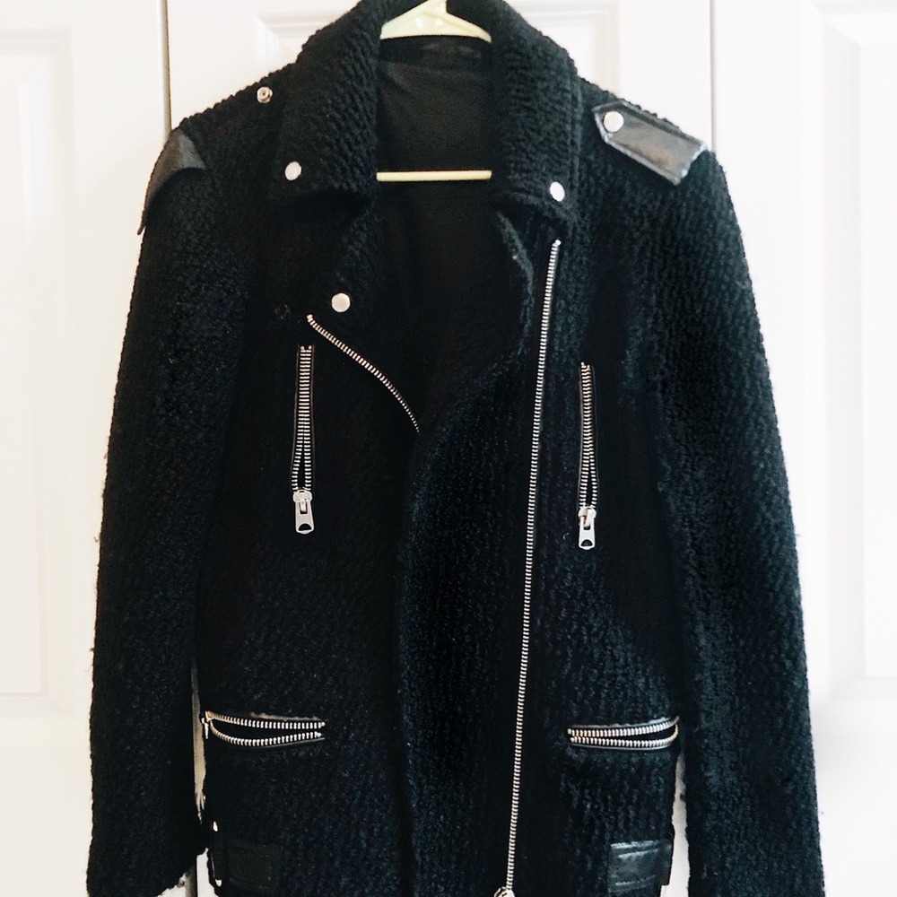 Faux shearling black moto jacket topshop